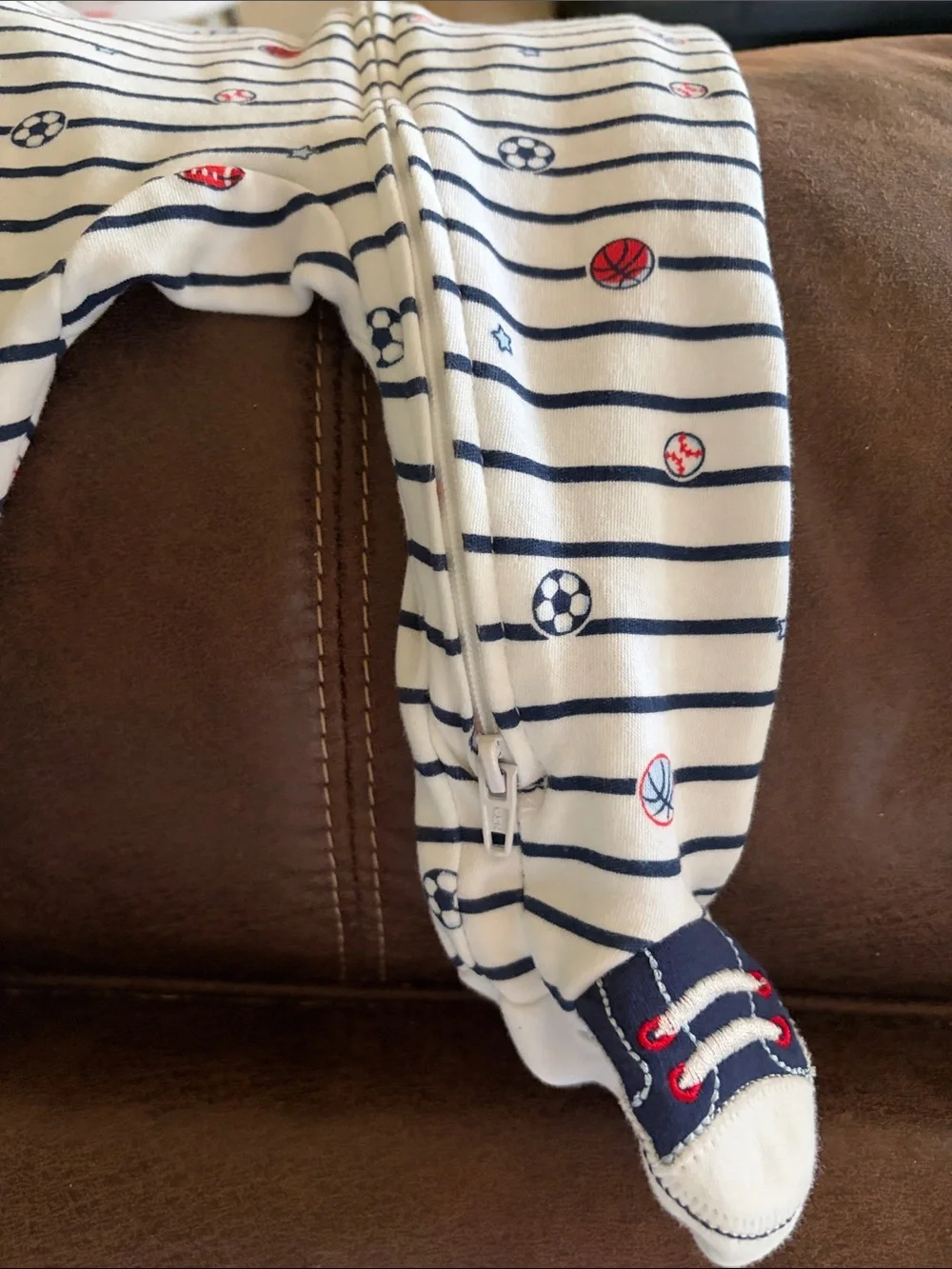 Little Me Navy Striped Sports 100% Cotton Sleeper Footie
